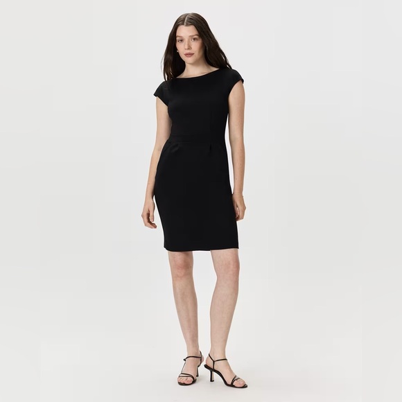 Quince Black Ultra-Stretch Ponte Cap Sleeve Dress Size M NWT - Picture 1 of 12